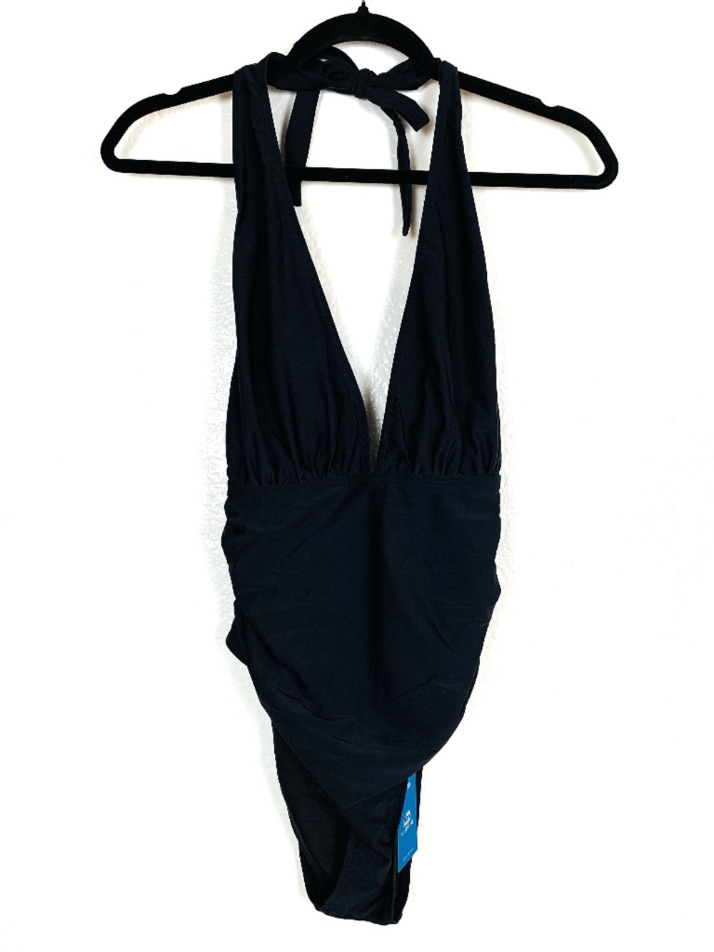 Cupshe Black Swimsuit One Piece Womens Size Large NEW Halter Neck Deep Plunge